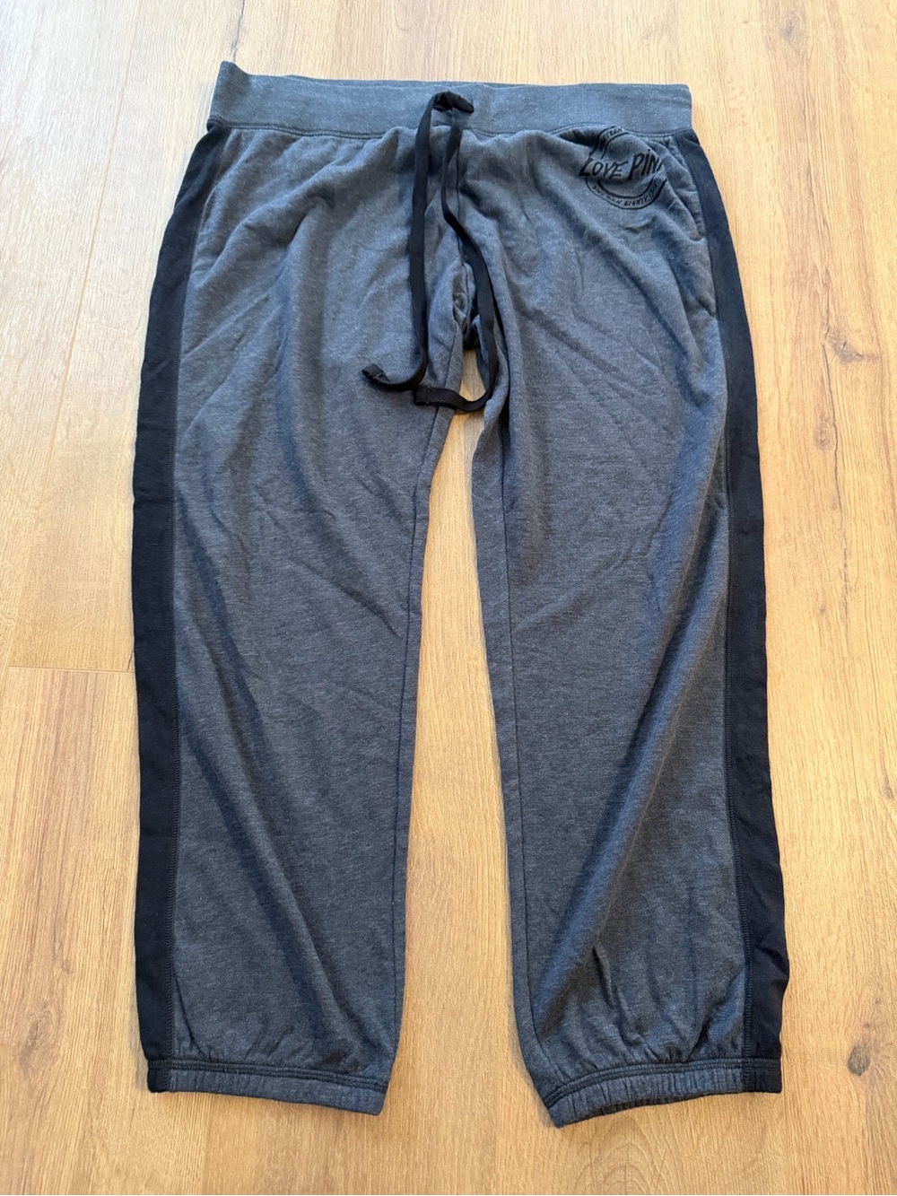 PINK Victoria's Secret Gray Jogger Pants with Black Side Stripe